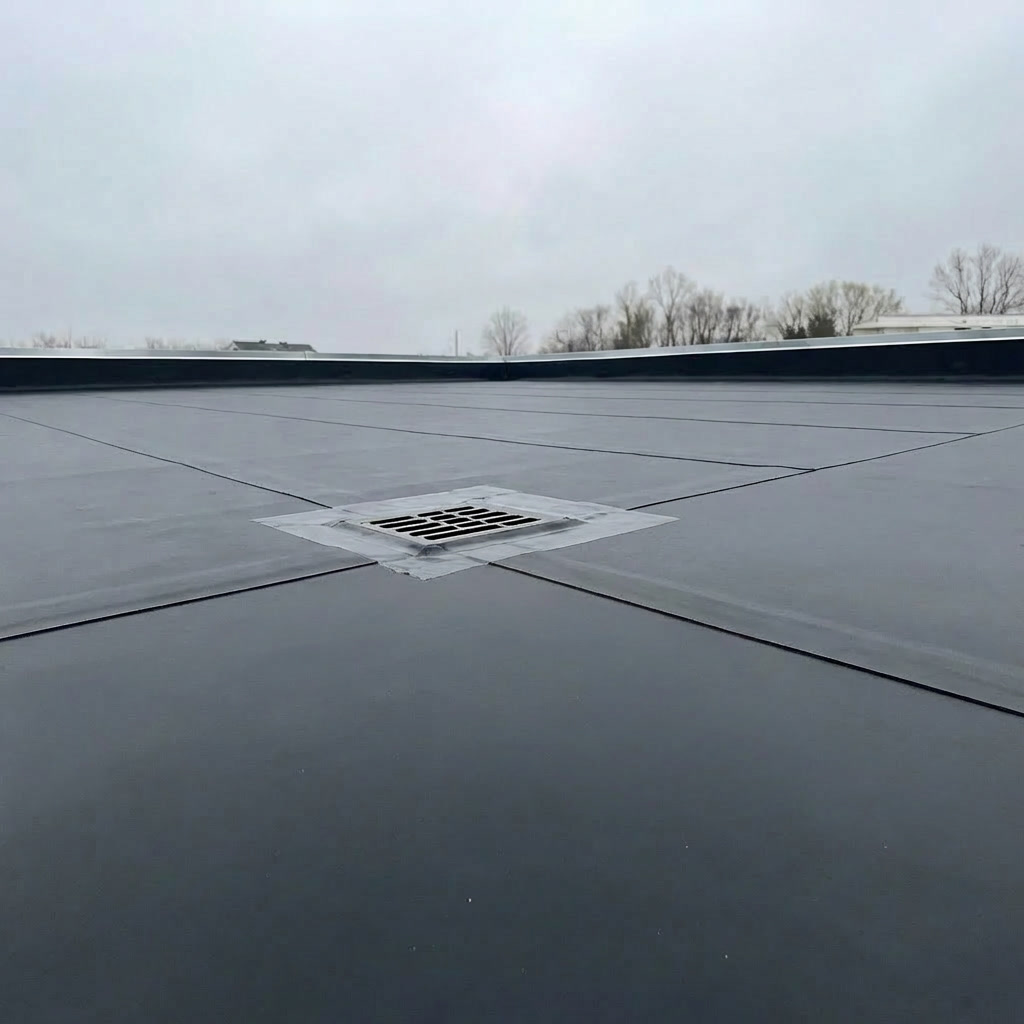 Completed flat roof installation with new EPDM membrane in New Jersey